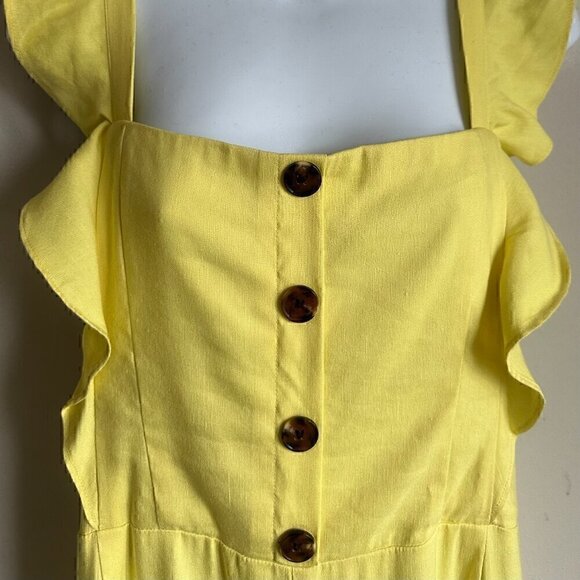 EUC Gianni Bini Square Neck Ruffled Linen Blend Crop Jumper in Yellow - Size 10 - Picture 6 of 11